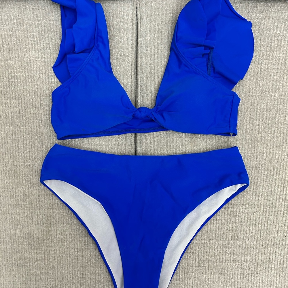 Girls Royal Blue One-Piece Swimsuit with Ruffle Strap
